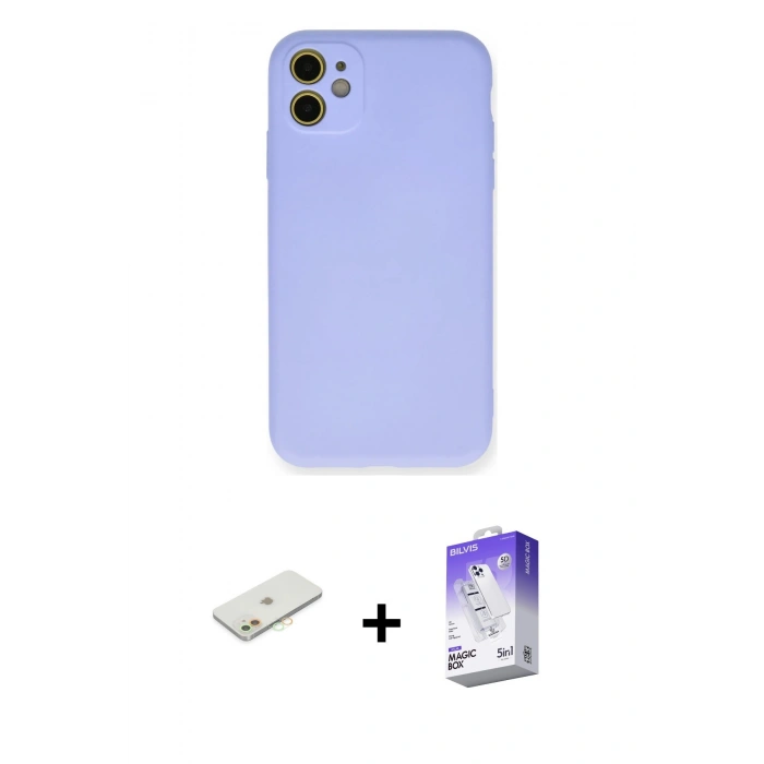 MARSİLYAN™- iPhone 11 Kılıf Ahenk Serisi - Siyah Bilvis 5in1 3D Magic Cam Ekran Koruyucu + Renkli Kamera Lens Koruma Cam - TU