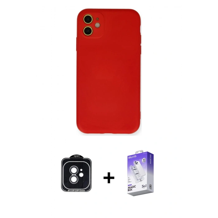 MARSİLYAN™- iPhone 11 Kılıf Ahenk Serisi - Siyah Bilvis 5in1 3D Magic Cam Ekran Koruyucu + PVD Metal Kamera Lens - SH