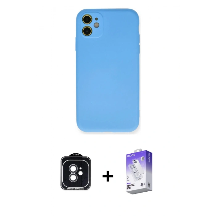 MARSİLYAN™- iPhone 11 Kılıf Ahenk Serisi - Siyah Bilvis 5in1 3D Magic Cam Ekran Koruyucu + PVD Metal Kamera Lens - SH