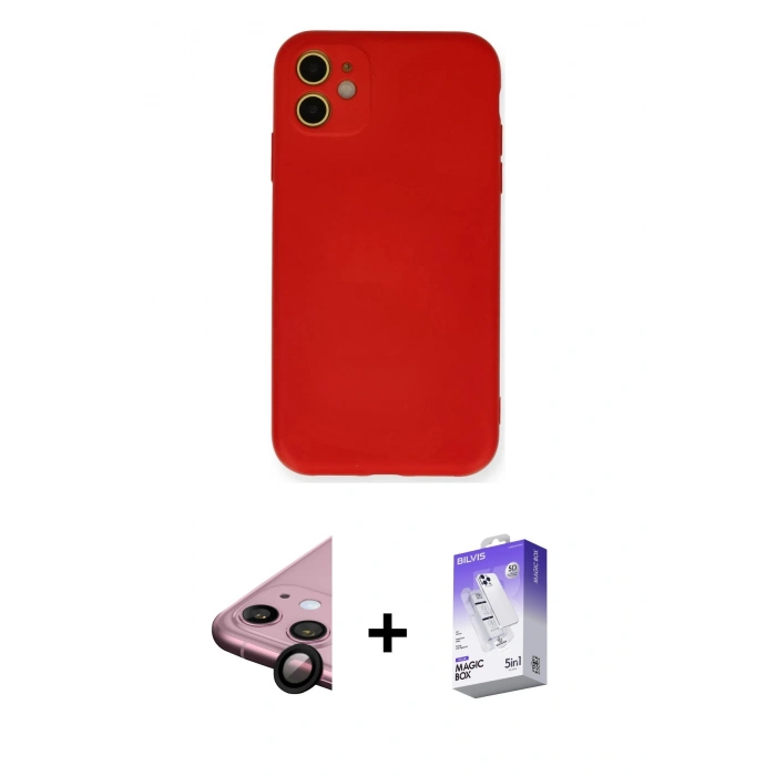 MARSİLYAN™- iPhone 11 Kılıf Ahenk Serisi - Siyah Bilvis 5in1 3D Magic Cam Ekran Koruyucu + Raze Metal Kamera Lens - SH