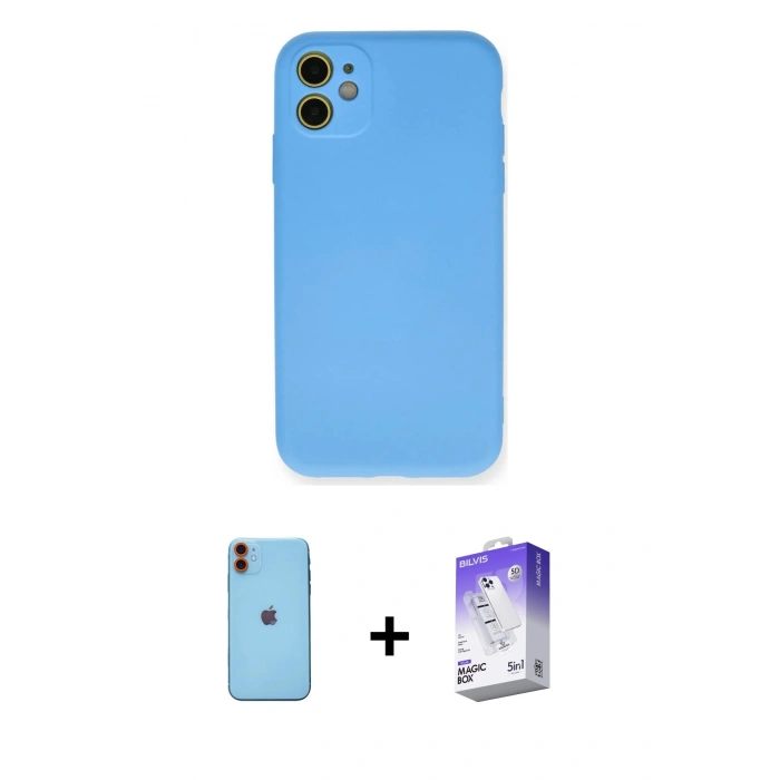 MARSİLYAN™- iPhone 11 Kılıf Ahenk Serisi - Siyah Bilvis 5in1 3D Magic Cam Ekran Koruyucu + Neon Fosforlu Kamera Lens - TU