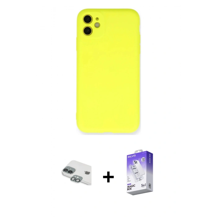 MARSİLYAN™- iPhone 11 Kılıf Ahenk Serisi - Siyah Bilvis 5in1 3D Magic Cam Ekran Koruyucu + Pers Alüminyum Kamera Lens - YL
