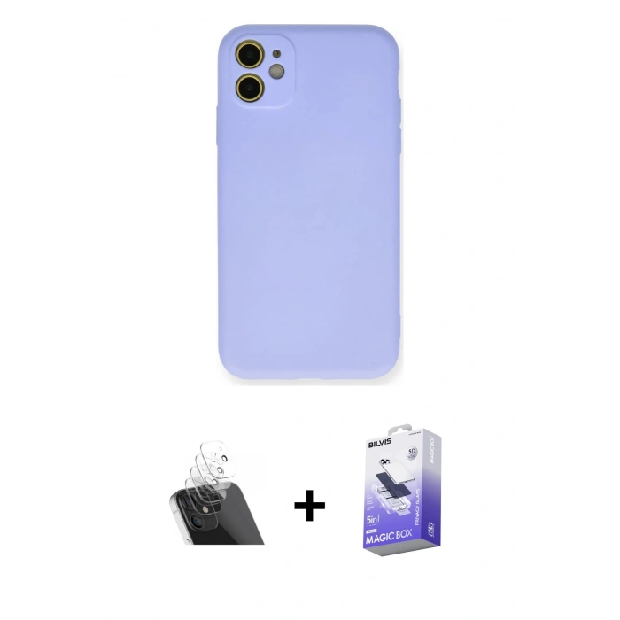 MARSİLYAN™- iPhone 11 Kılıf Ahenk Serisi - Siyah Bilvis 5in1 5D Magic Hayalet Cam Ekran Koruyucu + Kamera Lens Koruma Cam - SF