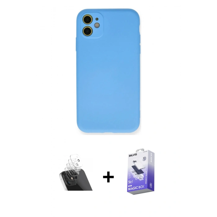 MARSİLYAN™- iPhone 11 Kılıf Ahenk Serisi - Siyah Bilvis 5in1 5D Magic Hayalet Cam Ekran Koruyucu + Kamera Lens Koruma Cam - SF