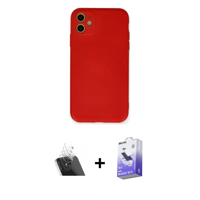 MARSİLYAN™- iPhone 11 Kılıf Ahenk Serisi - Siyah Bilvis 5in1 5D Magic Hayalet Cam Ekran Koruyucu + Kamera Lens Koruma Cam - SF