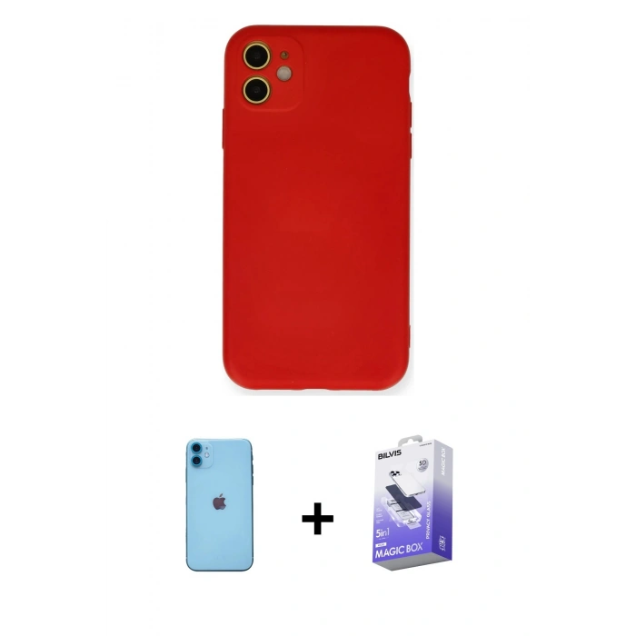 MARSİLYAN™- iPhone 11 Kılıf Ahenk Serisi - Siyah Bilvis 5in1 5D Magic Hayalet Cam Ekran Koruyucu + Neon Fosforlu Kamera Lens - MI