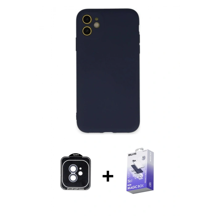 MARSİLYAN™- iPhone 11 Kılıf Ahenk Serisi - Siyah Bilvis 5in1 5D Magic Hayalet Cam Ekran Koruyucu + PVD Metal Kamera Lens - MI
