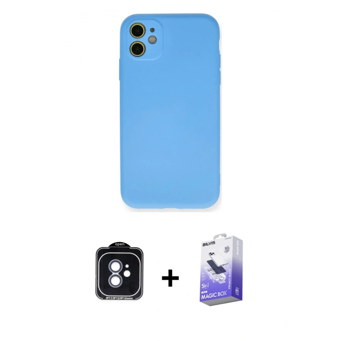 MARSİLYAN™- iPhone 11 Kılıf Ahenk Serisi - Siyah Bilvis 5in1 5D Magic Hayalet Cam Ekran Koruyucu + PVD Metal Kamera Lens - MI