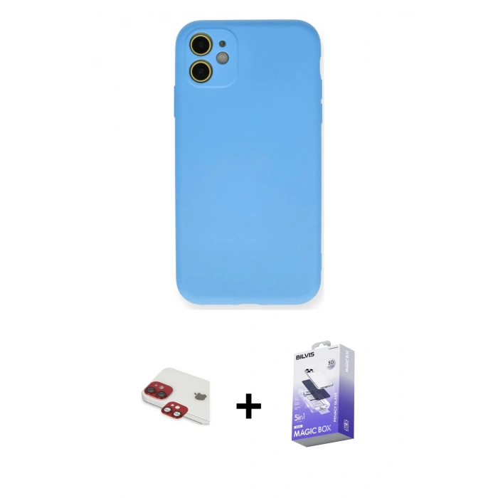 MARSİLYAN™- iPhone 11 Kılıf Ahenk Serisi - Siyah Bilvis 5in1 5D Magic Hayalet Cam Ekran Koruyucu + Pers Alüminyum Kamera Lens - KI