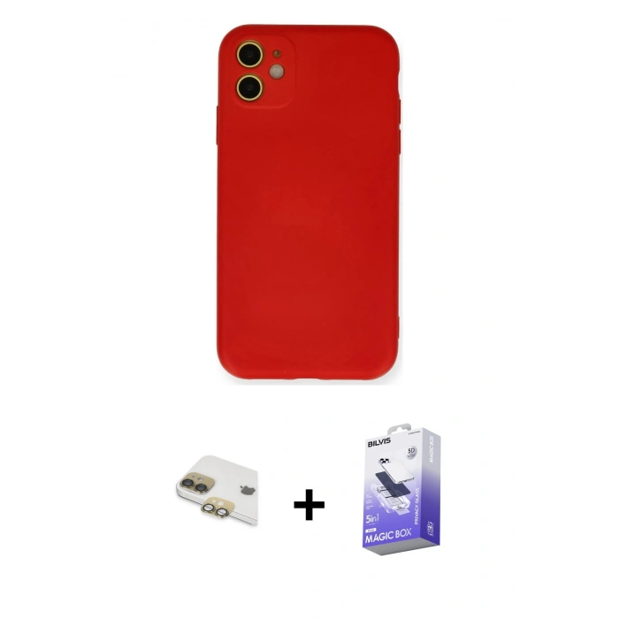 MARSİLYAN™- iPhone 11 Kılıf Ahenk Serisi - Siyah Bilvis 5in1 5D Magic Hayalet Cam Ekran Koruyucu + Pers Alüminyum Kamera Lens - GD