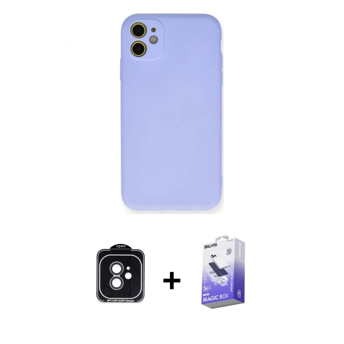 MARSİLYAN™- iPhone 11 Kılıf Ahenk Serisi - Siyah Bilvis 5in1 5D Magic Hayalet Cam Ekran Koruyucu + PVD Metal Kamera Lens - SH
