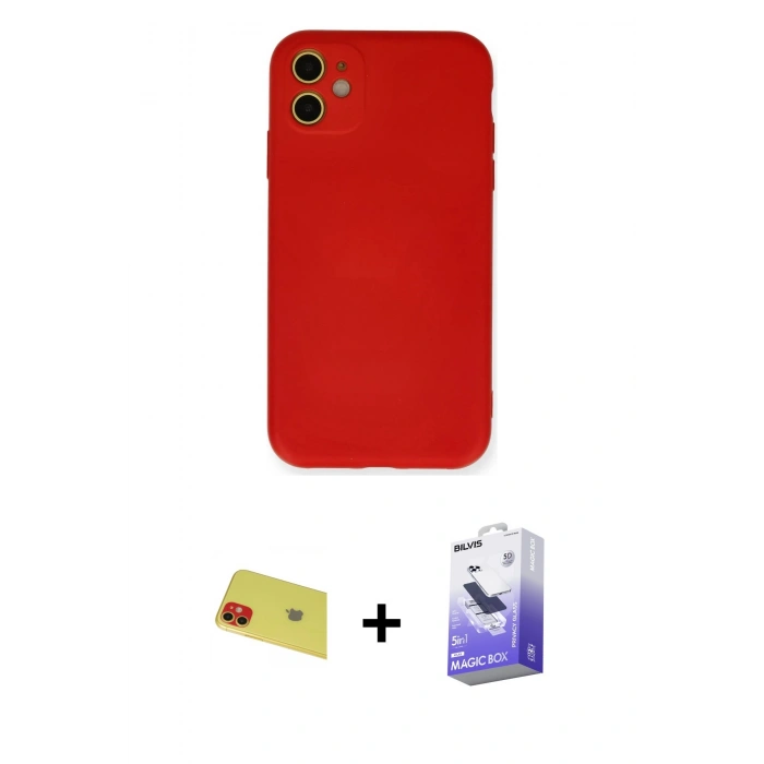 MARSİLYAN™- iPhone 11 Kılıf Ahenk Serisi - Siyah Bilvis 5in1 5D Magic Hayalet Cam Ekran Koruyucu + Rainbow Kamera Lens Koruma Cam - KI