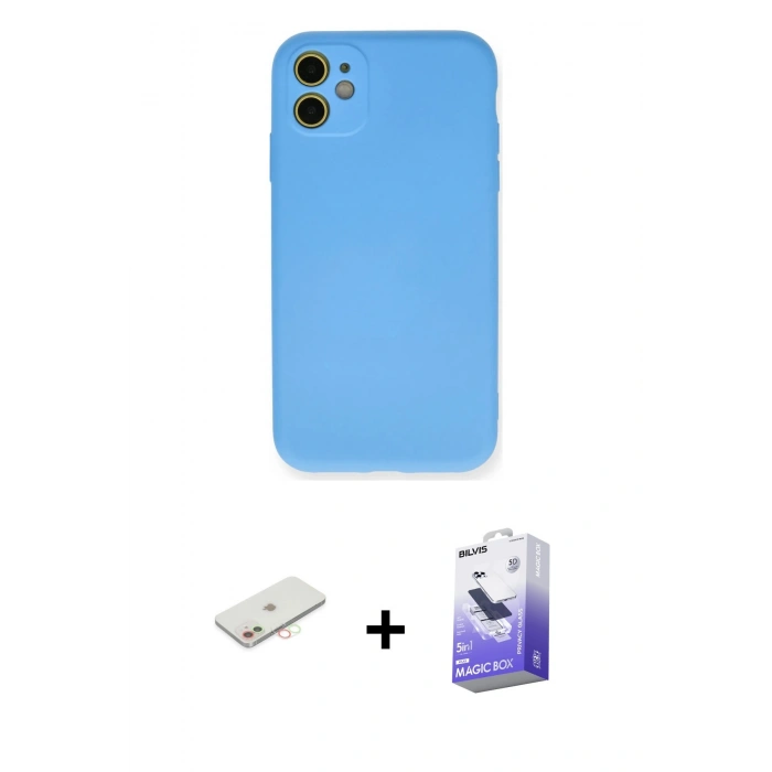MARSİLYAN™- iPhone 11 Kılıf Ahenk Serisi - Siyah Bilvis 5in1 5D Magic Hayalet Cam Ekran Koruyucu + Renkli Kamera Lens Koruma Cam - YL