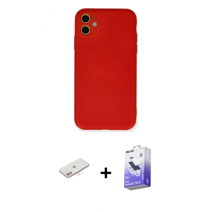 MARSİLYAN™- iPhone 11 Kılıf Ahenk Serisi - Siyah Bilvis 5in1 5D Magic Hayalet Cam Ekran Koruyucu + Renkli Kamera Lens Koruma Cam - YL