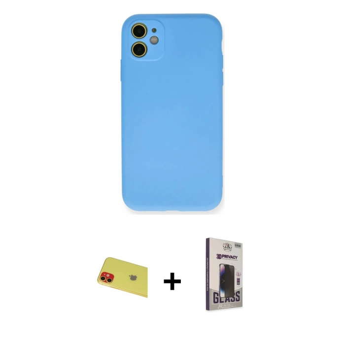 MARSİLYAN™- iPhone 11 Kılıf Ahenk Serisi - Siyah Bilvis Hayalet Cam Ekran Koruyucu + Rainbow Kamera Lens Koruma Cam - KI