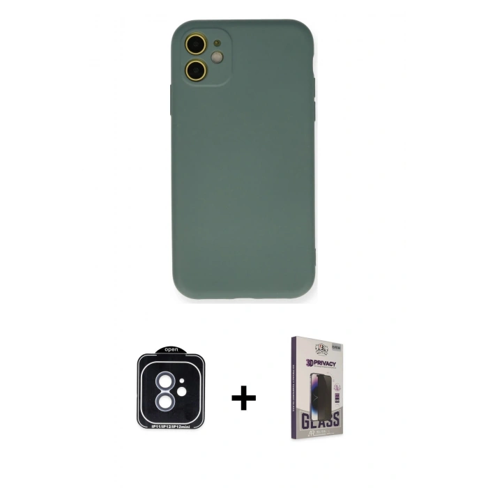 MARSİLYAN™- iPhone 11 Kılıf Ahenk Serisi - Siyah Bilvis Hayalet Cam Ekran Koruyucu + PVD Metal Kamera Lens - MI