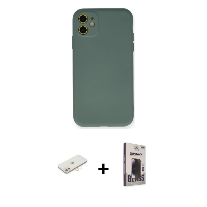 MARSİLYAN™- iPhone 11 Kılıf Ahenk Serisi - Siyah Bilvis Hayalet Cam Ekran Koruyucu + Renkli Kamera Lens Koruma Cam - SI