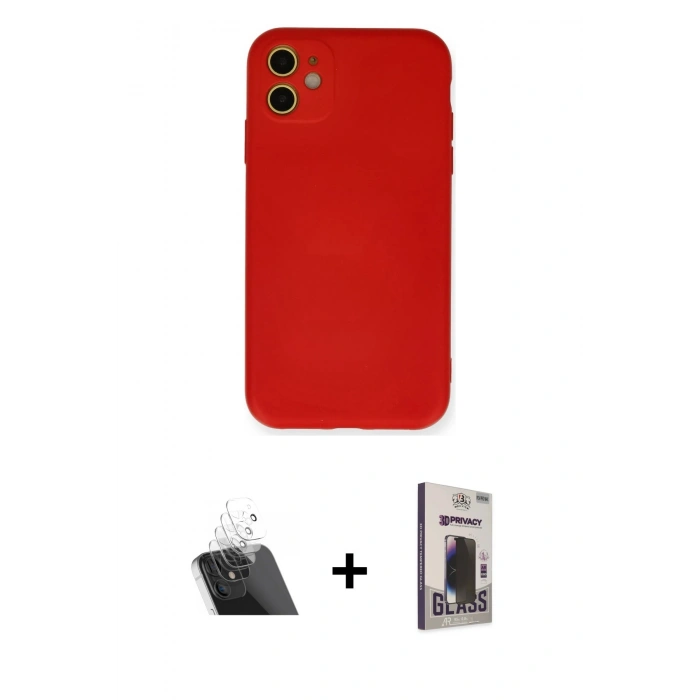 MARSİLYAN™- iPhone 11 Kılıf Ahenk Serisi - Siyah Bilvis Hayalet Cam Ekran Koruyucu + Kamera Lens Koruma Cam - SF