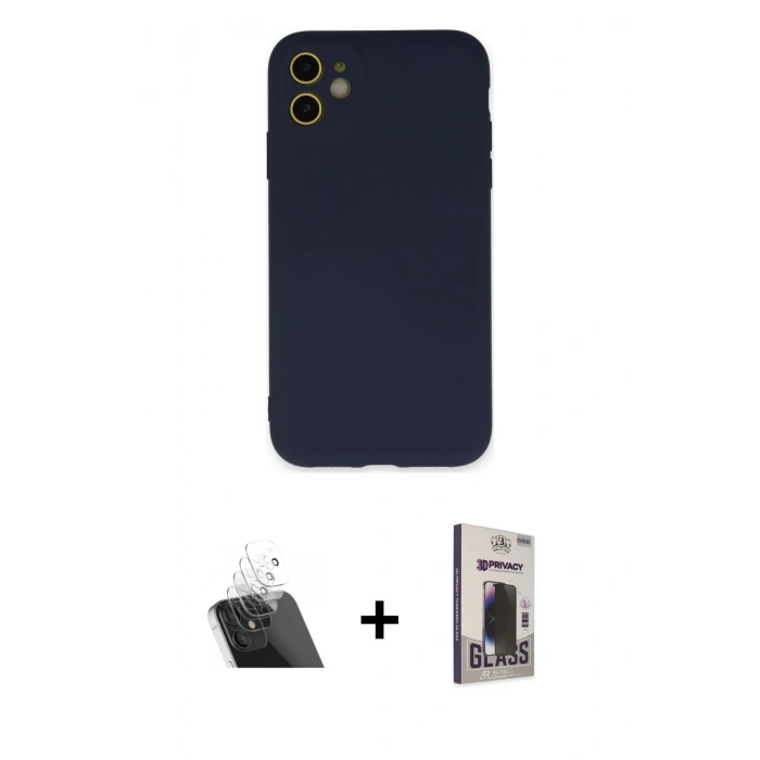 MARSİLYAN™- iPhone 11 Kılıf Ahenk Serisi - Siyah Bilvis Hayalet Cam Ekran Koruyucu + Kamera Lens Koruma Cam - SF