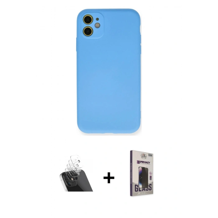 MARSİLYAN™- iPhone 11 Kılıf Ahenk Serisi - Siyah Bilvis Hayalet Cam Ekran Koruyucu + Kamera Lens Koruma Cam - SF