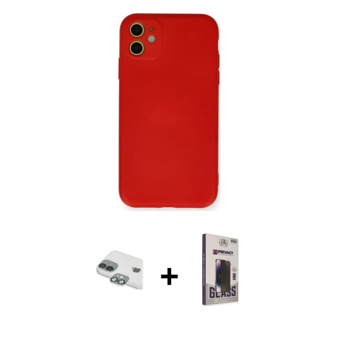 MARSİLYAN™- iPhone 11 Kılıf Ahenk Serisi - Siyah Bilvis Hayalet Cam Ekran Koruyucu + Pers Alüminyum Kamera Lens - YL