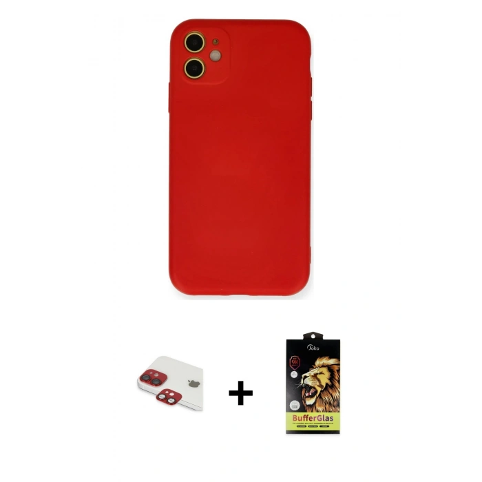 MARSİLYAN™- iPhone 11 Kılıf Ahenk Serisi - Siyah Buffer Cam Ekran Koruyucu + Pers Alüminyum Kamera Lens - KI