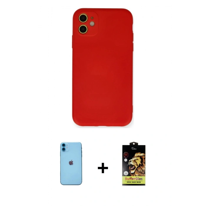 MARSİLYAN™- iPhone 11 Kılıf Ahenk Serisi - Siyah Buffer Cam Ekran Koruyucu + Neon Fosforlu Kamera Lens - MI