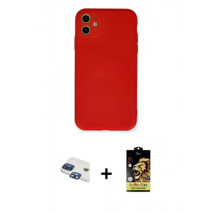 MARSİLYAN™- iPhone 11 Kılıf Ahenk Serisi - Siyah Buffer Cam Ekran Koruyucu + Pers Alüminyum Kamera Lens - LT