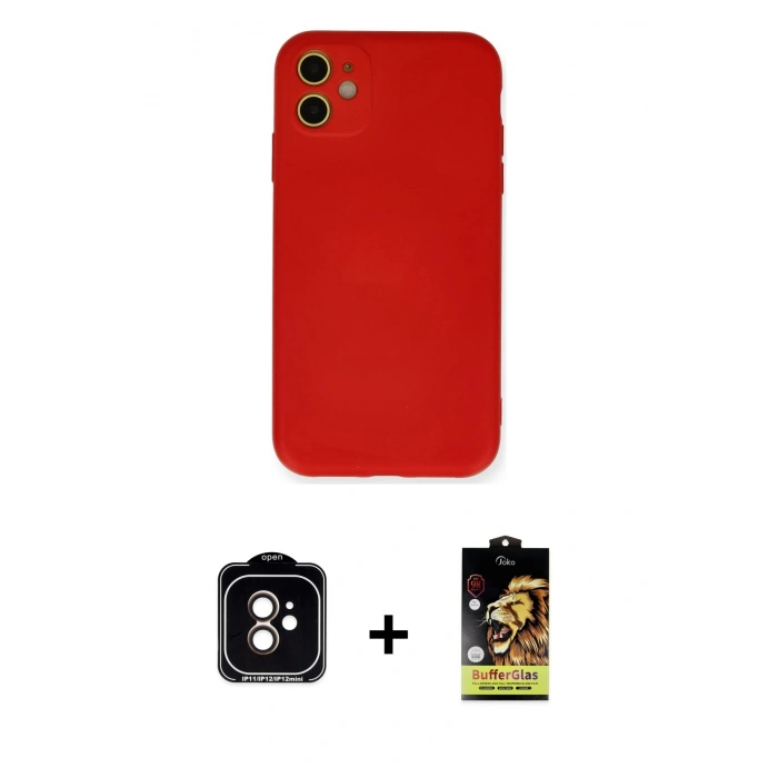 MARSİLYAN™- iPhone 11 Kılıf Ahenk Serisi - Siyah Buffer Cam Ekran Koruyucu + PVD Metal Kamera Lens - TU