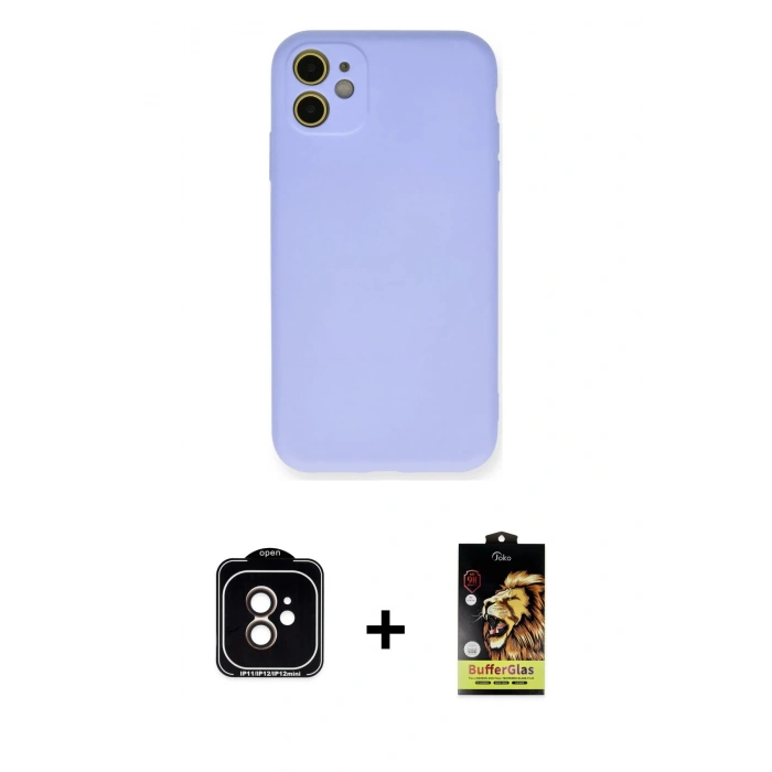 MARSİLYAN™- iPhone 11 Kılıf Ahenk Serisi - Siyah Buffer Cam Ekran Koruyucu + PVD Metal Kamera Lens - TU