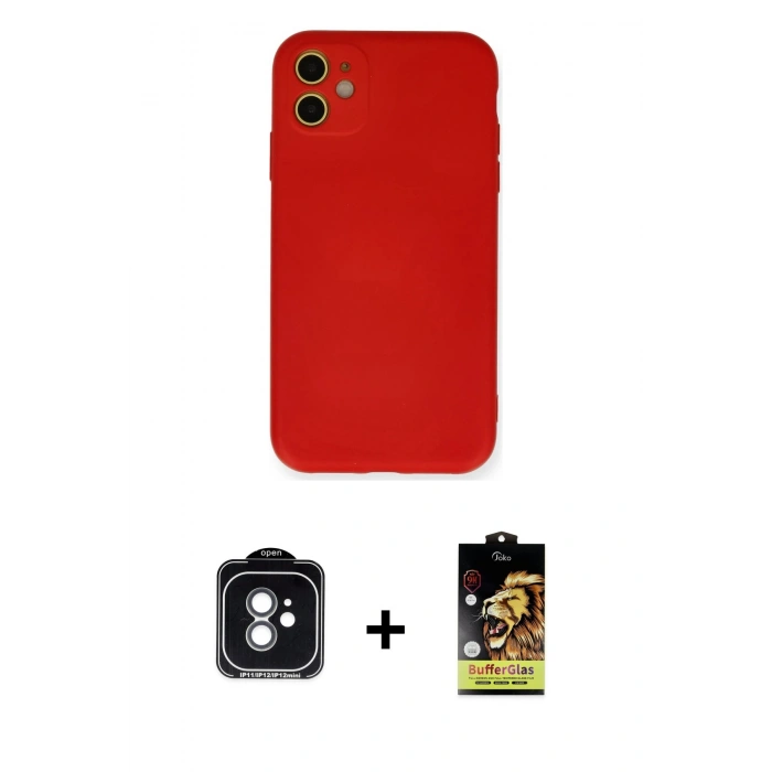 MARSİLYAN™- iPhone 11 Kılıf Ahenk Serisi - Siyah Buffer Cam Ekran Koruyucu + PVD Metal Kamera Lens - YL