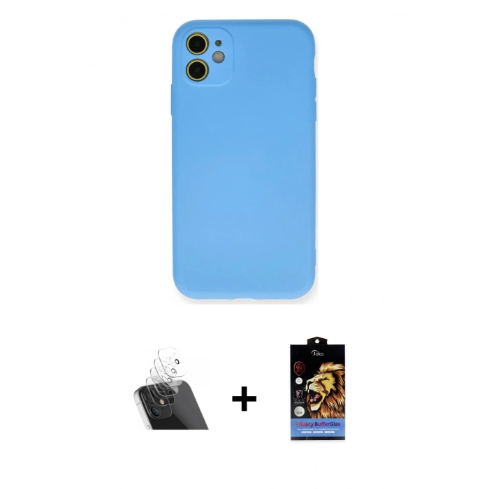 MARSİLYAN™- iPhone 11 Kılıf Ahenk Serisi - Siyah Buffer Hayalet Cam Ekran Koruyucu + Kamera Lens Koruma Cam - SF