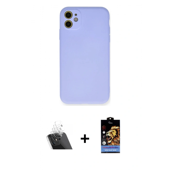MARSİLYAN™- iPhone 11 Kılıf Ahenk Serisi - Siyah Buffer Hayalet Cam Ekran Koruyucu + Kamera Lens Koruma Cam - SF