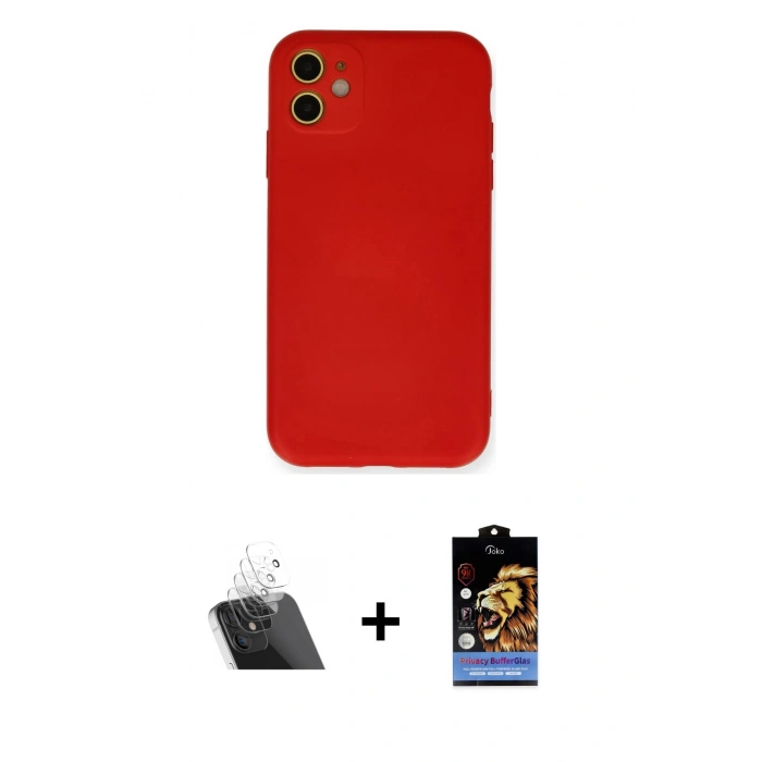 MARSİLYAN™- iPhone 11 Kılıf Ahenk Serisi - Siyah Buffer Hayalet Cam Ekran Koruyucu + Kamera Lens Koruma Cam - SF