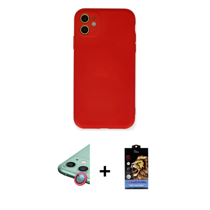 MARSİLYAN™- iPhone 11 Kılıf Ahenk Serisi - Siyah Buffer Hayalet Cam Ekran Koruyucu + Raze Metal Kamera Lens - KI
