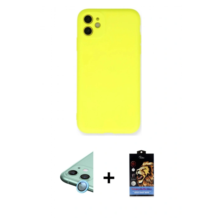 MARSİLYAN™- iPhone 11 Kılıf Ahenk Serisi - Siyah Buffer Hayalet Cam Ekran Koruyucu + Raze Metal Kamera Lens - MI