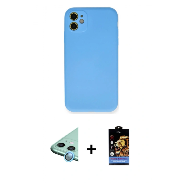 MARSİLYAN™- iPhone 11 Kılıf Ahenk Serisi - Siyah Buffer Hayalet Cam Ekran Koruyucu + Raze Metal Kamera Lens - MI