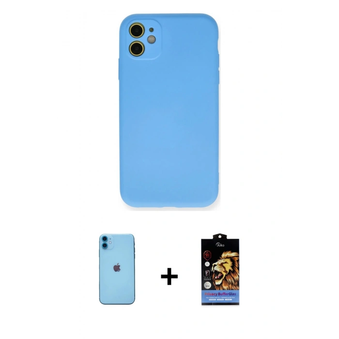 MARSİLYAN™- iPhone 11 Kılıf Ahenk Serisi - Siyah Buffer Hayalet Cam Ekran Koruyucu + Neon Fosforlu Kamera Lens - MI