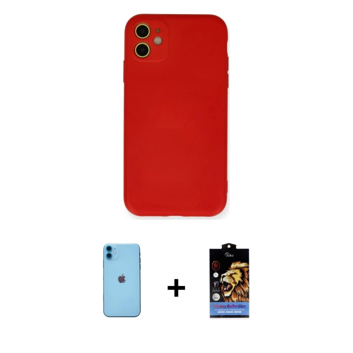 MARSİLYAN™- iPhone 11 Kılıf Ahenk Serisi - Siyah Buffer Hayalet Cam Ekran Koruyucu + Neon Fosforlu Kamera Lens - MI