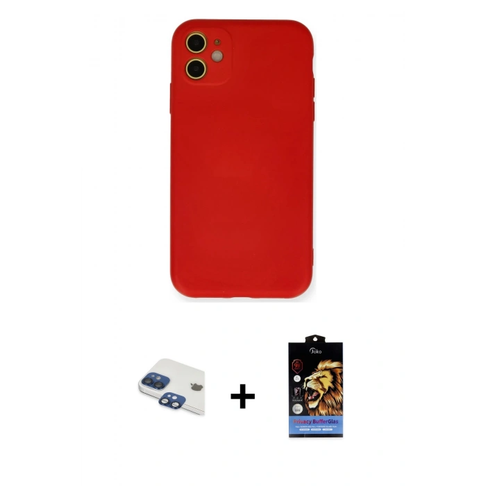 MARSİLYAN™- iPhone 11 Kılıf Ahenk Serisi - Siyah Buffer Hayalet Cam Ekran Koruyucu + Pers Alüminyum Kamera Lens - LT