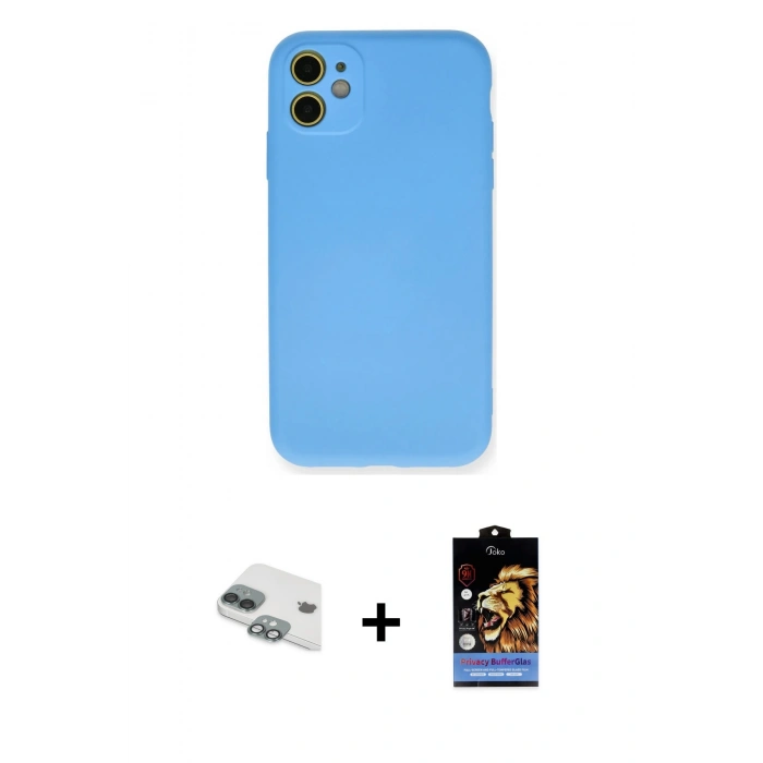 MARSİLYAN™- iPhone 11 Kılıf Ahenk Serisi - Siyah Buffer Hayalet Cam Ekran Koruyucu + Pers Alüminyum Kamera Lens - YL