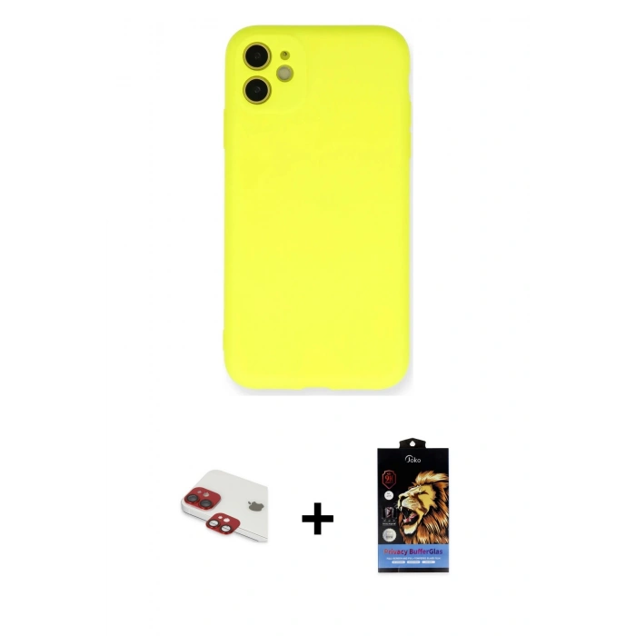 MARSİLYAN™- iPhone 11 Kılıf Ahenk Serisi - Siyah Buffer Hayalet Cam Ekran Koruyucu + Pers Alüminyum Kamera Lens - KI