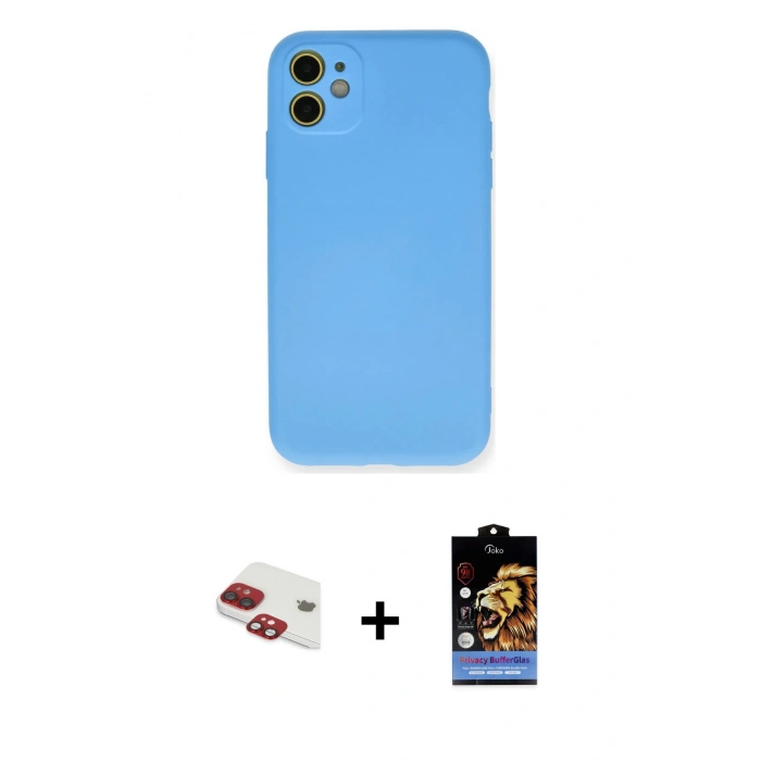 MARSİLYAN™- iPhone 11 Kılıf Ahenk Serisi - Siyah Buffer Hayalet Cam Ekran Koruyucu + Pers Alüminyum Kamera Lens - KI