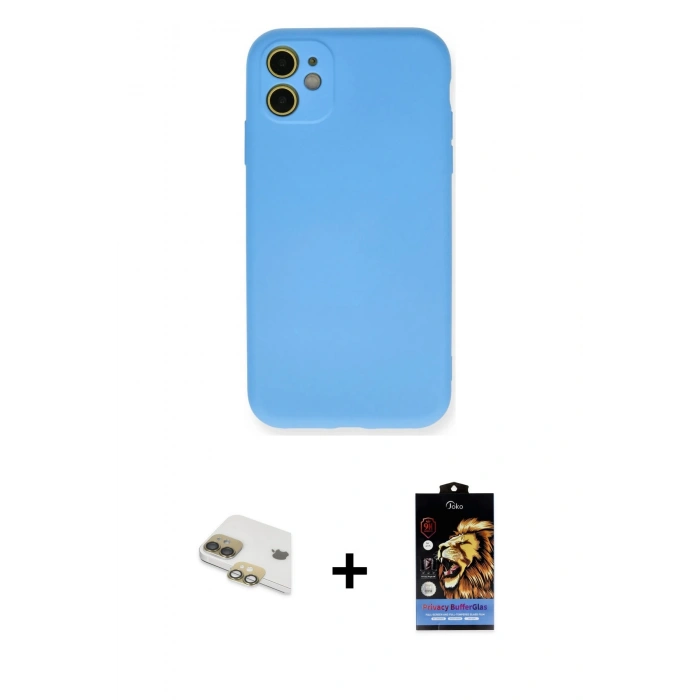 MARSİLYAN™- iPhone 11 Kılıf Ahenk Serisi - Siyah Buffer Hayalet Cam Ekran Koruyucu + Pers Alüminyum Kamera Lens - GD