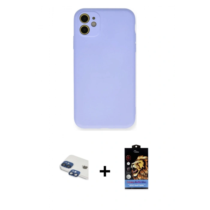 MARSİLYAN™- iPhone 11 Kılıf Ahenk Serisi - Siyah Buffer Hayalet Cam Ekran Koruyucu + Pers Alüminyum Kamera Lens - LT