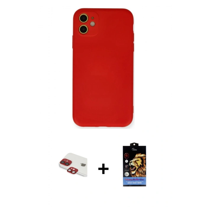 MARSİLYAN™- iPhone 11 Kılıf Ahenk Serisi - Siyah Buffer Hayalet Cam Ekran Koruyucu + Pers Alüminyum Kamera Lens - KI