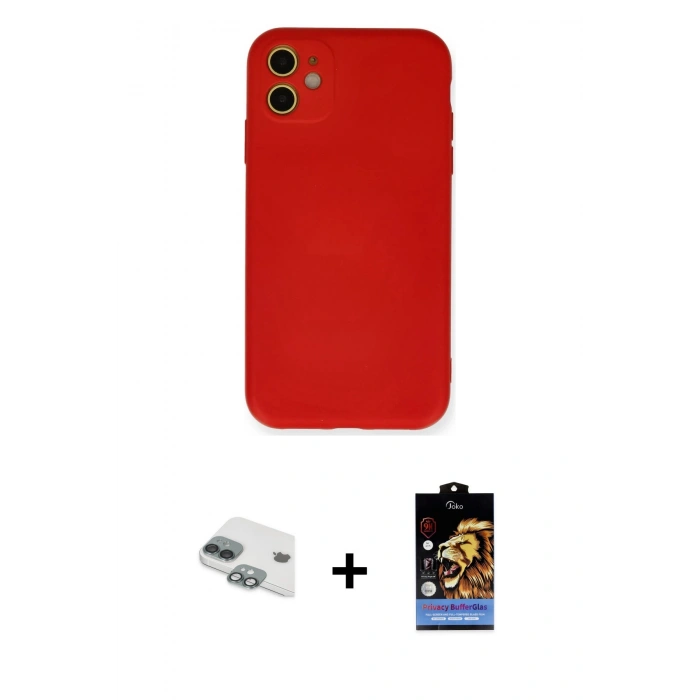 MARSİLYAN™- iPhone 11 Kılıf Ahenk Serisi - Siyah Buffer Hayalet Cam Ekran Koruyucu + Pers Alüminyum Kamera Lens - YL