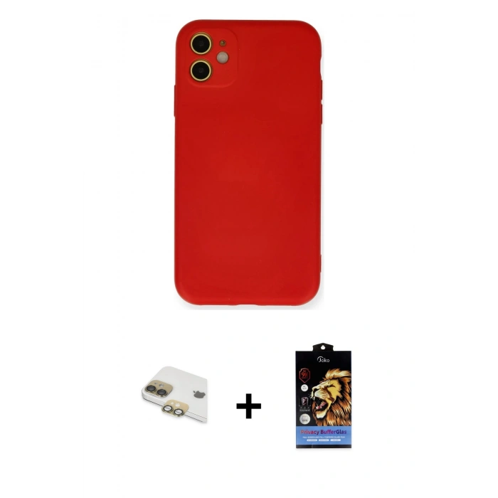 MARSİLYAN™- iPhone 11 Kılıf Ahenk Serisi - Siyah Buffer Hayalet Cam Ekran Koruyucu + Pers Alüminyum Kamera Lens - GD