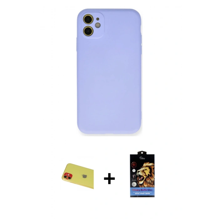 MARSİLYAN™- iPhone 11 Kılıf Ahenk Serisi - Siyah Buffer Hayalet Cam Ekran Koruyucu + Rainbow Kamera Lens Koruma Cam - KI