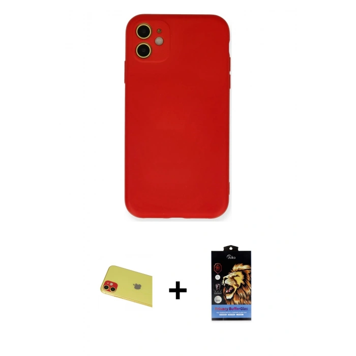 MARSİLYAN™- iPhone 11 Kılıf Ahenk Serisi - Siyah Buffer Hayalet Cam Ekran Koruyucu + Rainbow Kamera Lens Koruma Cam - KI